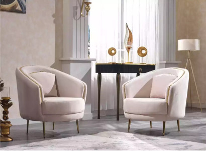 Moderner Sessel Wohnzimmer Einsitzer Designer Lounge Farbe beige Holz