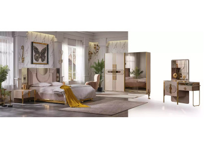 Beiges Schlafzimmer Set Bett 2x Nachttische Kleiderschrank Schminktisch
