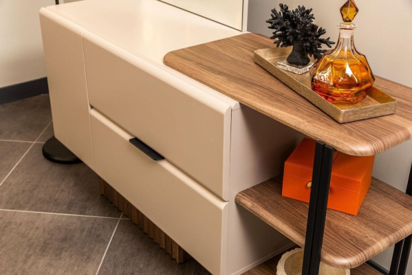 Doppelbett Garnitur Nachttische Beige Stoff 5tlg Schmink Schrank Bett