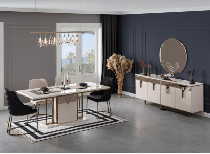 Garnitur Essgruppe Esszimmer Esstisch Stühle 9tlg Luxus Weiß Anrichte