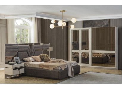 Garnitur Schlafzimmer Doppelbett Bett Nachttische 4tlg Grau Schrank