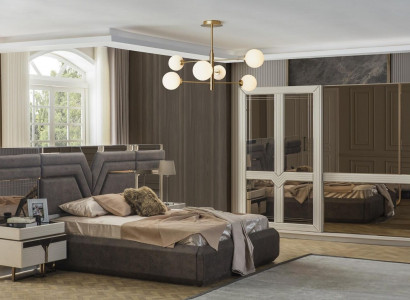 Garnitur Schlafzimmer Doppelbett Bett Nachttische 4tlg Grau Schrank