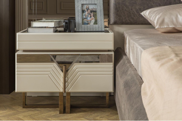 Garnitur Schlafzimmer Doppelbett Bett Nachttische 4tlg Grau Schrank