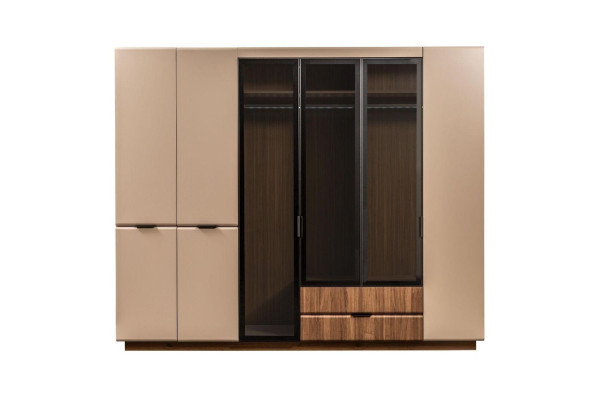 Luxus Doppelbett Garnitur Schlafzimmer Nachttische 4tlg Beige Schrank