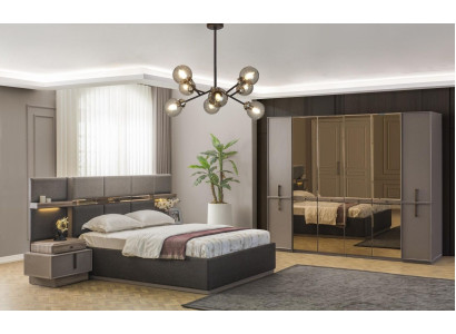 Garnitur Schlafzimmer Doppelbett Bett Nachttische Schrank 4tlg Grau