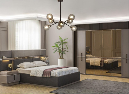 Garnitur Schlafzimmer Doppelbett Bett Nachttische Schrank 4tlg Grau