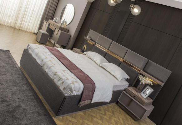 Garnitur Schlafzimmer Doppelbett Bett Nachttische Schrank 4tlg Grau