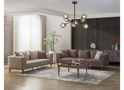 Couchgarnitur Viersitzer Dreisitzer Braun Stoffsofa Polstersofa Couch