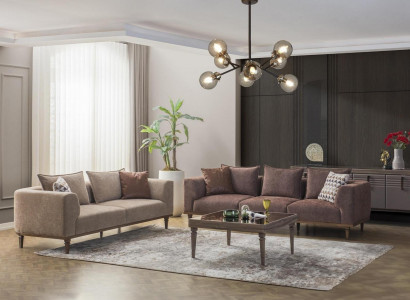 Couchgarnitur Viersitzer Dreisitzer Braun Stoffsofa Polstersofa Couch