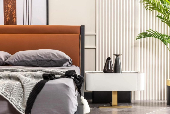 Komplette Schlafzimmer Doppelbett Bett Nachttische Orange Konsole 5tlg