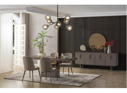 Essgruppe Essecke Esszimmer Esstisch Stühle Grau Holz Set 9tlg Moderne