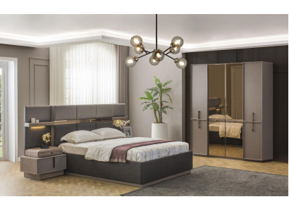 Doppelbett Komplette Schlafzimmer Bett 4tlg Grau Nachttische Schrank