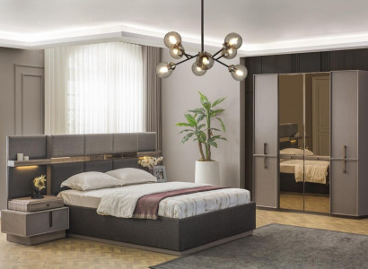 Doppelbett Komplette Schlafzimmer Bett 4tlg Grau Nachttische Schrank