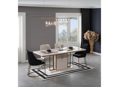 Essecke Essgruppe Esszimmer Esstisch Stühle Set 7tlg Luxus Weiß Modern
