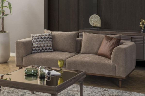 Sofagarnitur Dreisitzer Sessel Polstersofa Modern Stoffsofa Braun Set