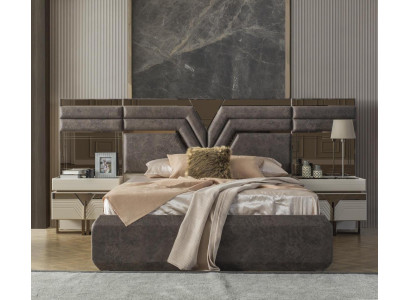 Schlafzimmer Garnitur Doppelbett Bett Nachttische Set 3tlg Grau Modern