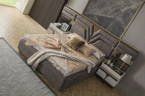 Schlafzimmer Garnitur Doppelbett Bett Nachttische Set 3tlg Grau Modern