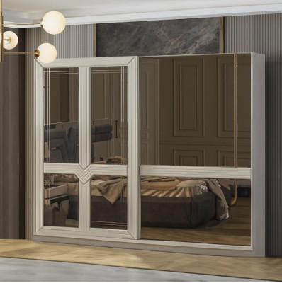 Kleiderschrank Holzschrank Schlafzimmerschrank Schrank Spiegel Weiß