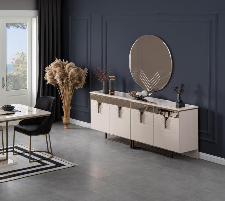 Sideboard Anrichte mit Spiegel Holzschrank Kommode Schrank Holz Weiß