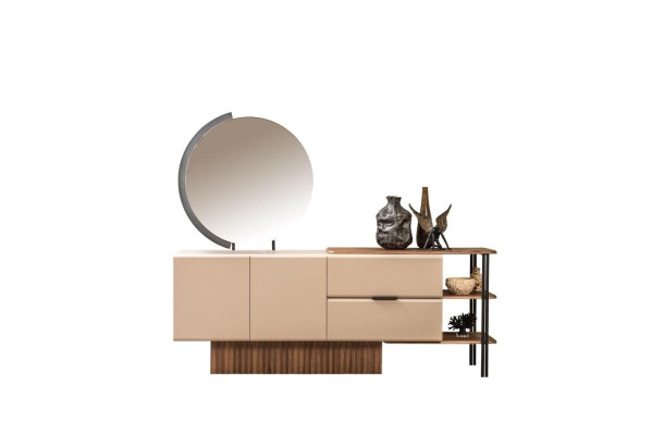 Garnitur Sideboard mit Spiegel Beige Holzschrank Schrank Holz Design