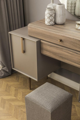 Schminktisch Konsolentisch Puff Frisiertisch Holz Grau Spiegel Set