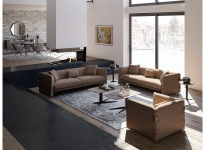 Wohnzimmer 7tlg Braun 2x Sofas Modern Sessel mit Couchtisch Luxus Einrichtung