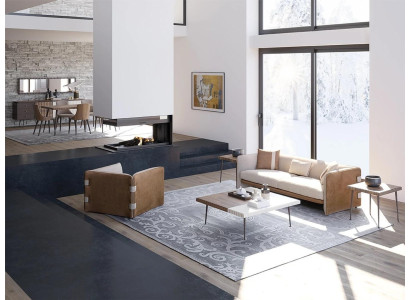 Komplett 5tlg Möbel Dreisitzer Sofa Luxus Sessel Modern Holz Couchtisch