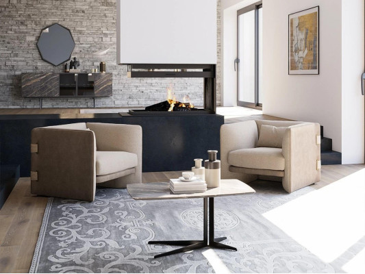 2x Sessel mit Couchtisch Wohnzimmer Komplett Möbel Desing Einrichtung Garnitur