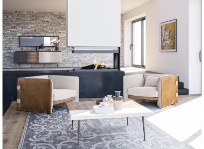 Wohnzimmer Set 3tlg 2x Beige Sessel Polstermöbel Luxus Holz Couchtisch