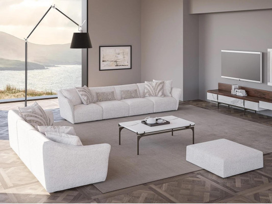 Luxus Weiß 2x Sofa Viersitzer Wohnzimmer Couchtisch Modern Textil Einrichtung