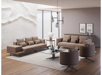 Komplett 6tlg Braun Einrichtung 2x Sofa Dreisitzer Couch Polstermöbel 2x Sessel