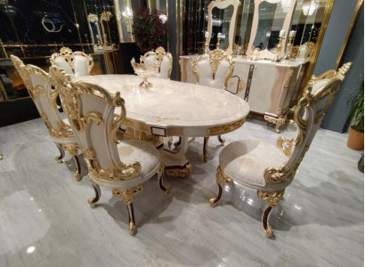 Esszimmer Set Luxus Stuhl Set 6x Stühle Essgruppe Garnitur Lehnstühle Anrichte