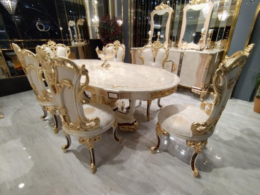 Esszimmer Set Luxus Stuhl Set 6x Stühle Essgruppe Garnitur Lehnstühle Anrichte