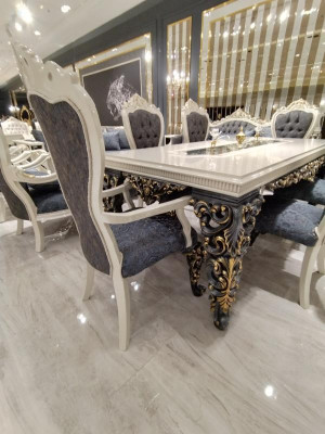 Glamouröses Esszimmer Set Esstisch + 6x Stühle + Kommod mit Spiegel 8 tlg