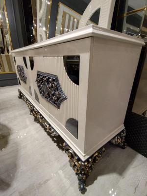 Glamouröses Esszimmer Set Esstisch + 6x Stühle + Kommod mit Spiegel 8 tlg