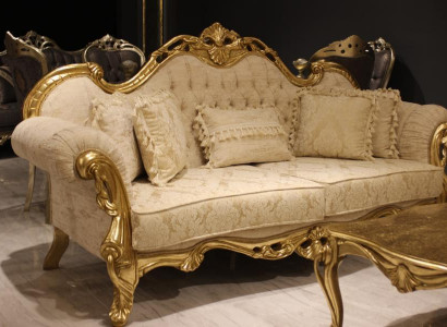 Design Sofagarnitur 3+3 Sitzer Klassische Set Holz Textil Komplett 2x Sofa Neu