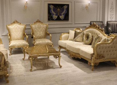 Klassische Sofagarnitur 311 Sitzer Couchgarnitur Holz Sessel Textil Komplett Neu