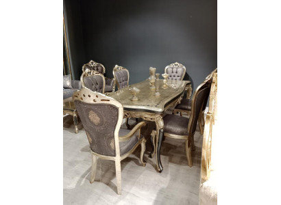 Exquisites Esszimmer Möbel luxuriösen Esstisch + 4x Tisch Stühle Gold