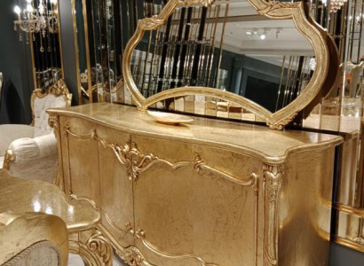 Luxus  Sideboard Anrichte mit Spiegel Garnitur Kommode Holz Kommoden Klassische