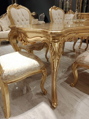 Klassisch Esstisch 200x110cm Gold Luxus Holztisch Ess Küche Neu Design Tische