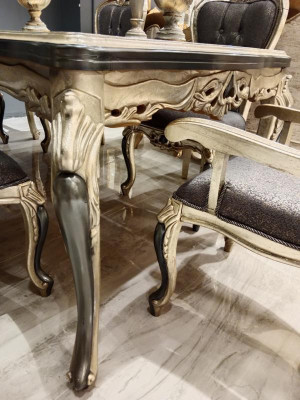 Designer Esszimmer Möbel Esstisch aus Holz Tisch Gold Platz für 6 Personen