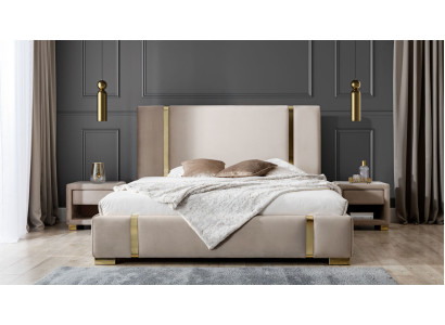 Komplette Schlafzimmer Garnitur Edelstahl Doppelbett Polster Nachttische