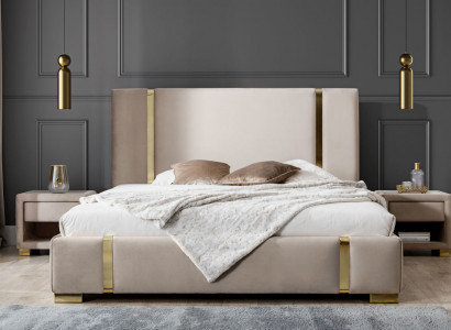 Komplette Schlafzimmer Garnitur Edelstahl Doppelbett Polster Nachttische