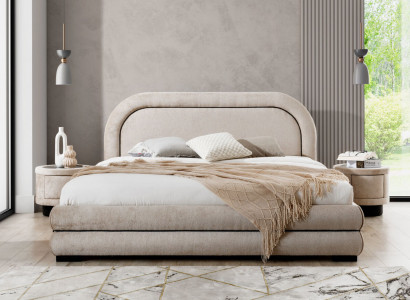 Schlafzimmer Garnitur Designer Beiges Doppelbett 2x Textil Nachttische