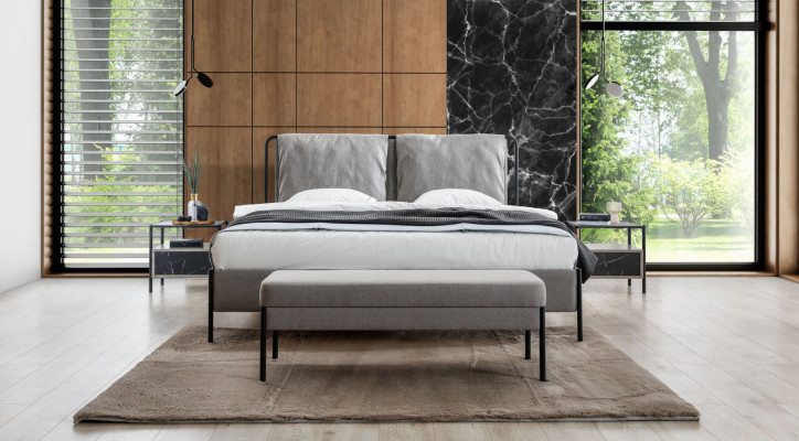 Exklusives Schlafzimmer Doppelbett Metallgestell Moderne Bank Luxus Möbel