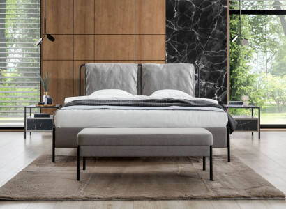 Exklusives Schlafzimmer Doppelbett Metallgestell Moderne Bank Luxus Möbel