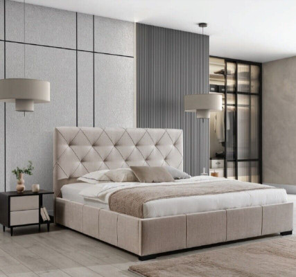 Luxuriöses Polsterbett Hohes Kopfteil Schlafzimmer Einrichtung