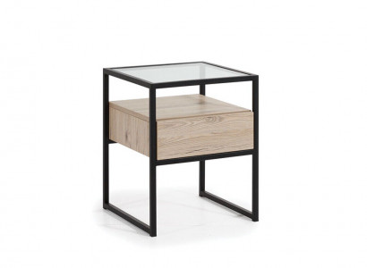 Schlafzimmer Moderner Nachttisch Glasplatte Metallgestell Holz Möbel