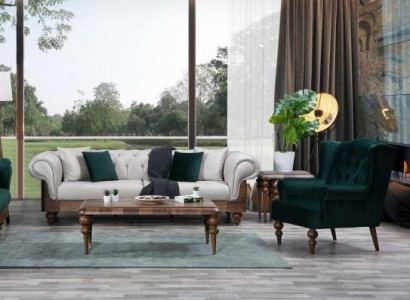 Klassische Sofagarnitur 3-Sitzer + Sessel Chesterfield Designer Möbel