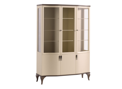 Vitrinen Glas Schrank Luxus Anrichte Vitrine Wohnzimmer Beige Holz Neu
